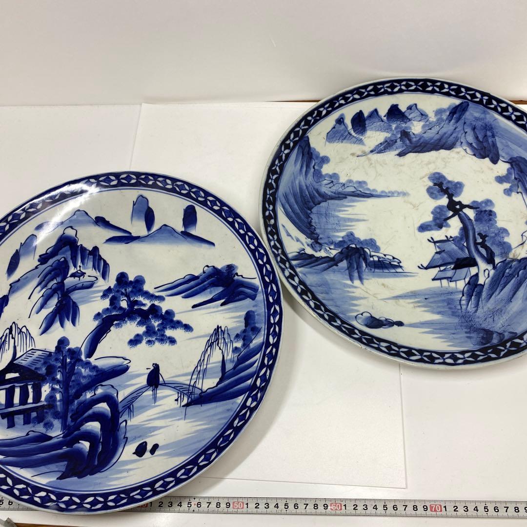 古伊万里 染錦 染付大皿4枚 美人画木箱付 タニコ 東