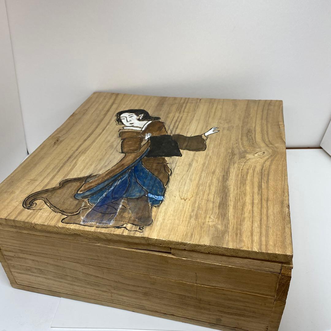 古伊万里 染錦 染付大皿4枚 美人画木箱付 タニコ 東