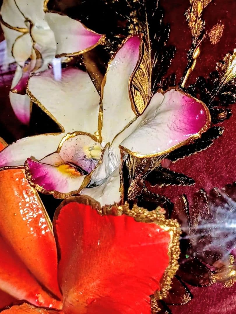 24K♤ PURE GOLDエッジ加工／デンドロビウム 蘭 プリザーブドフラワー