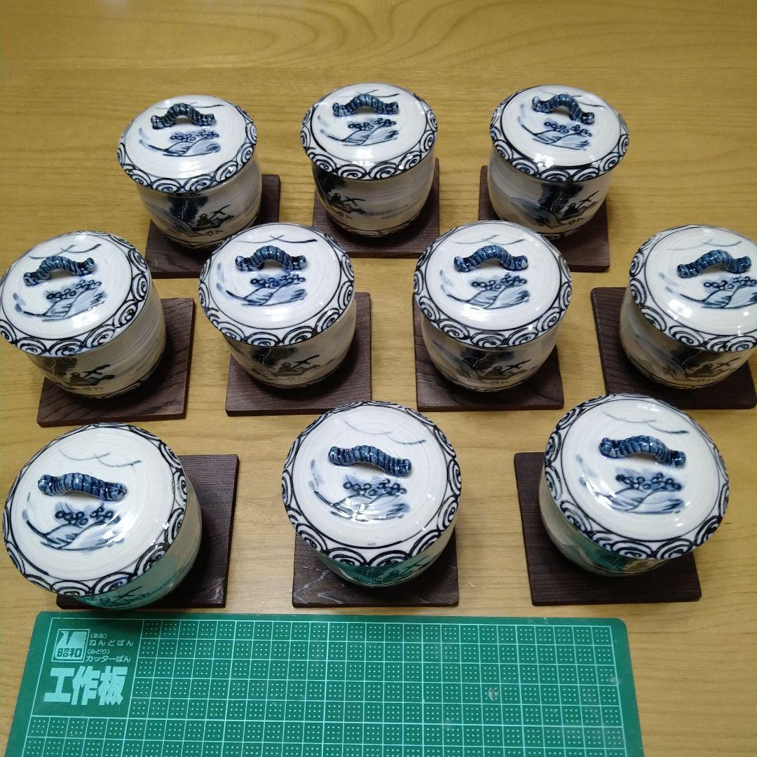 蓋つき煮物椀 10個セット 白と青 陶器 - メルカリ