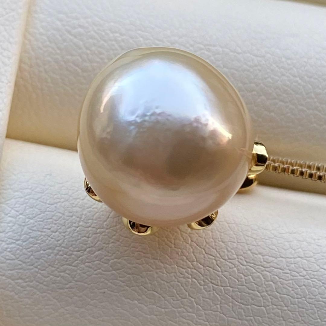 まとめ専用南洋白蝶真珠ネックレストップ 13.6mmシャンパンゴールドPT624