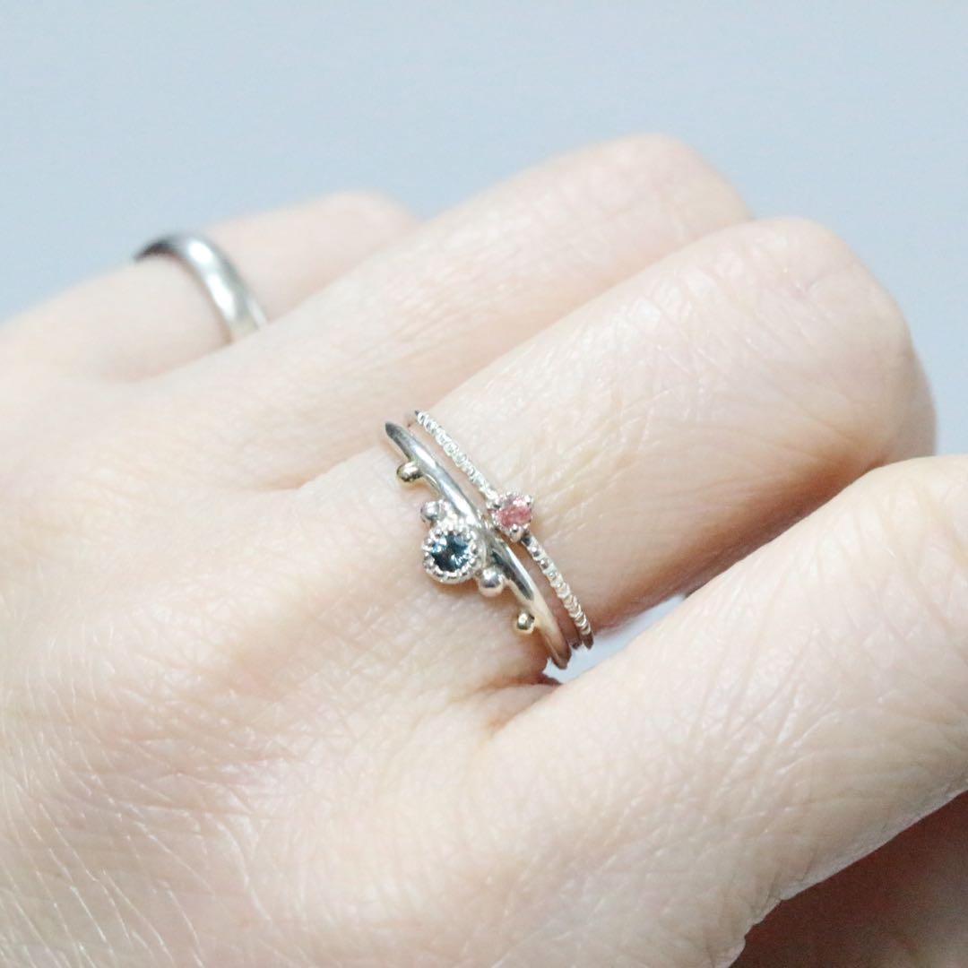 レア！淡いローズピンクの輝きベイリネナイト細身ミル打ちシルバー