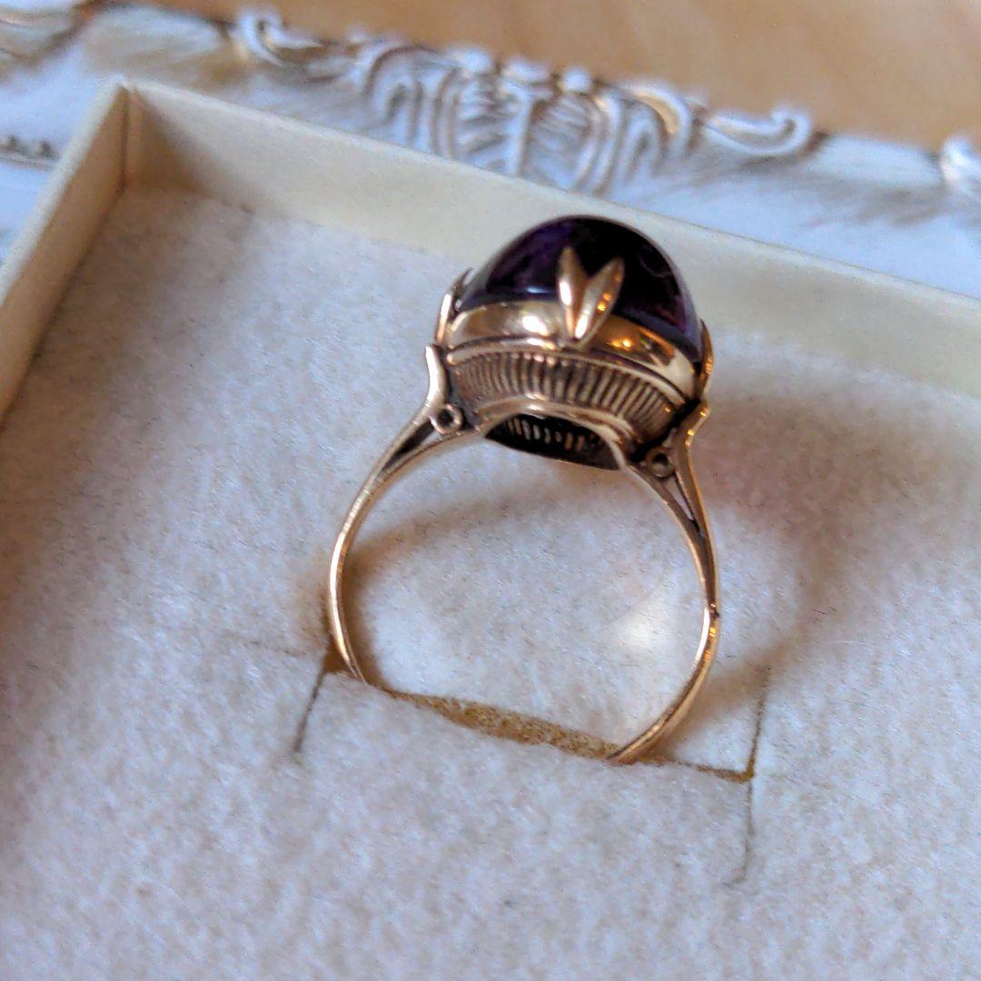 vintageヴィンテージ昭和レトロK18 アメジスト千本透かしリング 指輪
