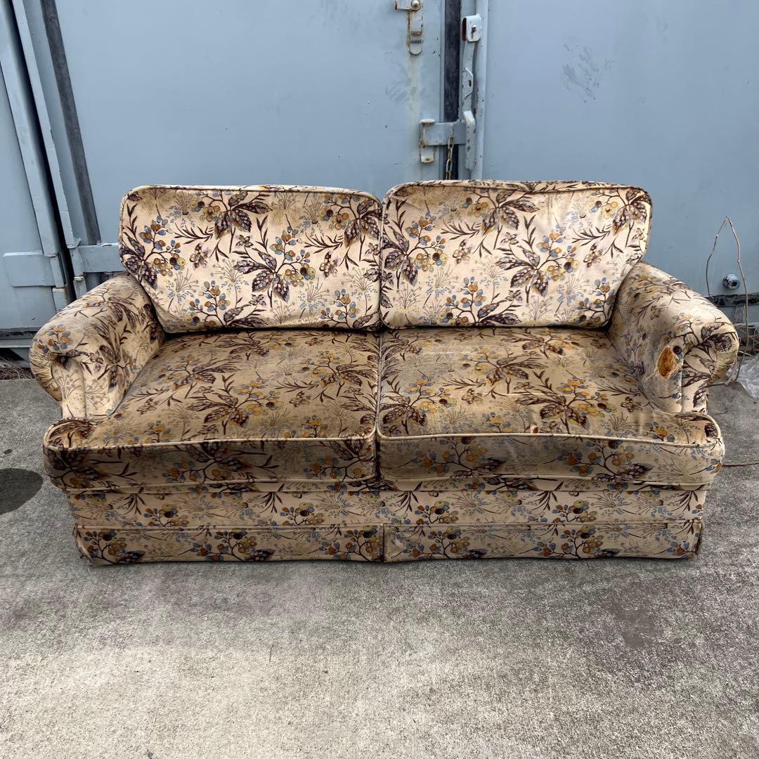 マルニ木工 地中海シリーズ 花柄ベロア 二人掛けソファー アームチェア