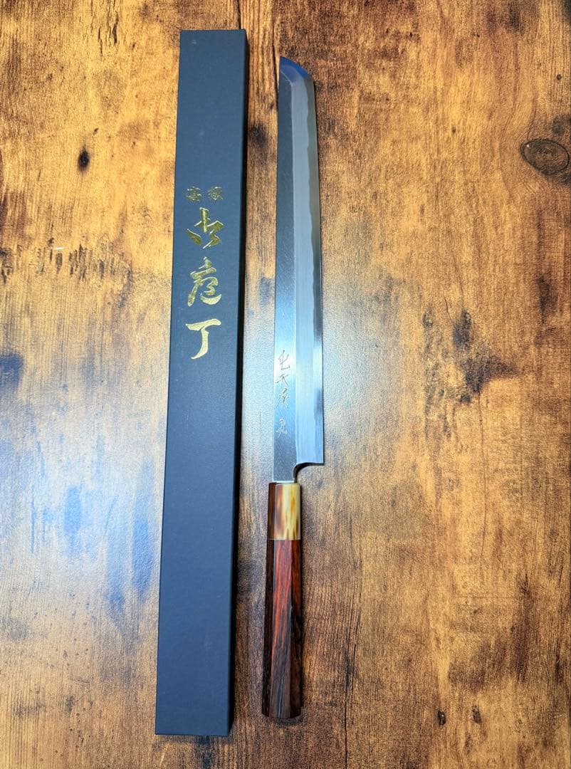 森本光一作 蛸引 先丸 青二鋼 紋鍛錬 尺 紫檀白水牛