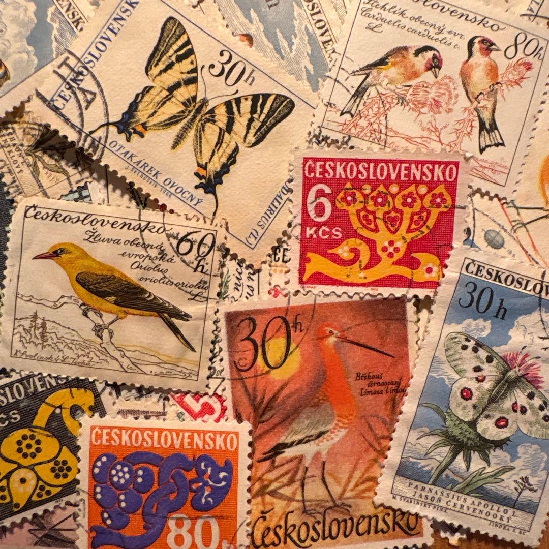 おしゃれな外国切手 チェコスロバキア 鳥 昆虫 花等 30枚 海外切手 紙