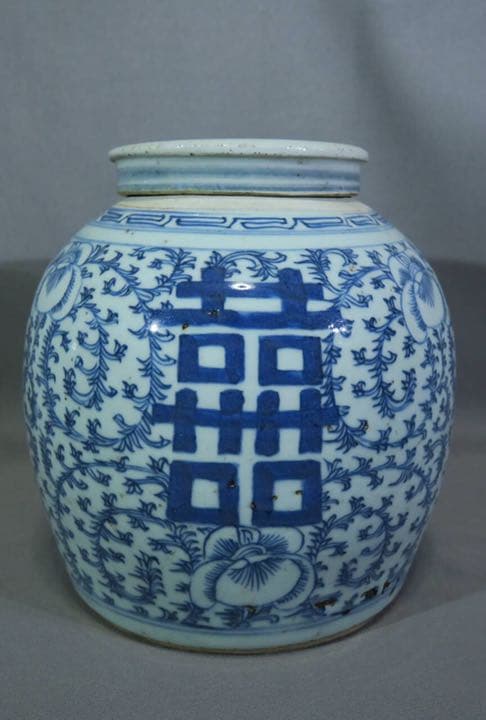 実家旧物 清時代 染付け喜喜文壺 中国美術 - thecreativo.com