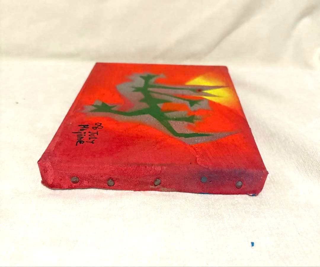 そのまま飾れる 抽象画 F0号 アクリル画 トカゲモチーフ 現代アート