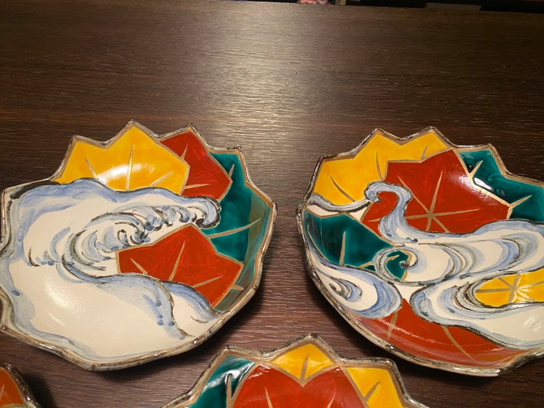 乾山写呉須入り竜田川文向付10種10色絵がわり 10客 清水焼