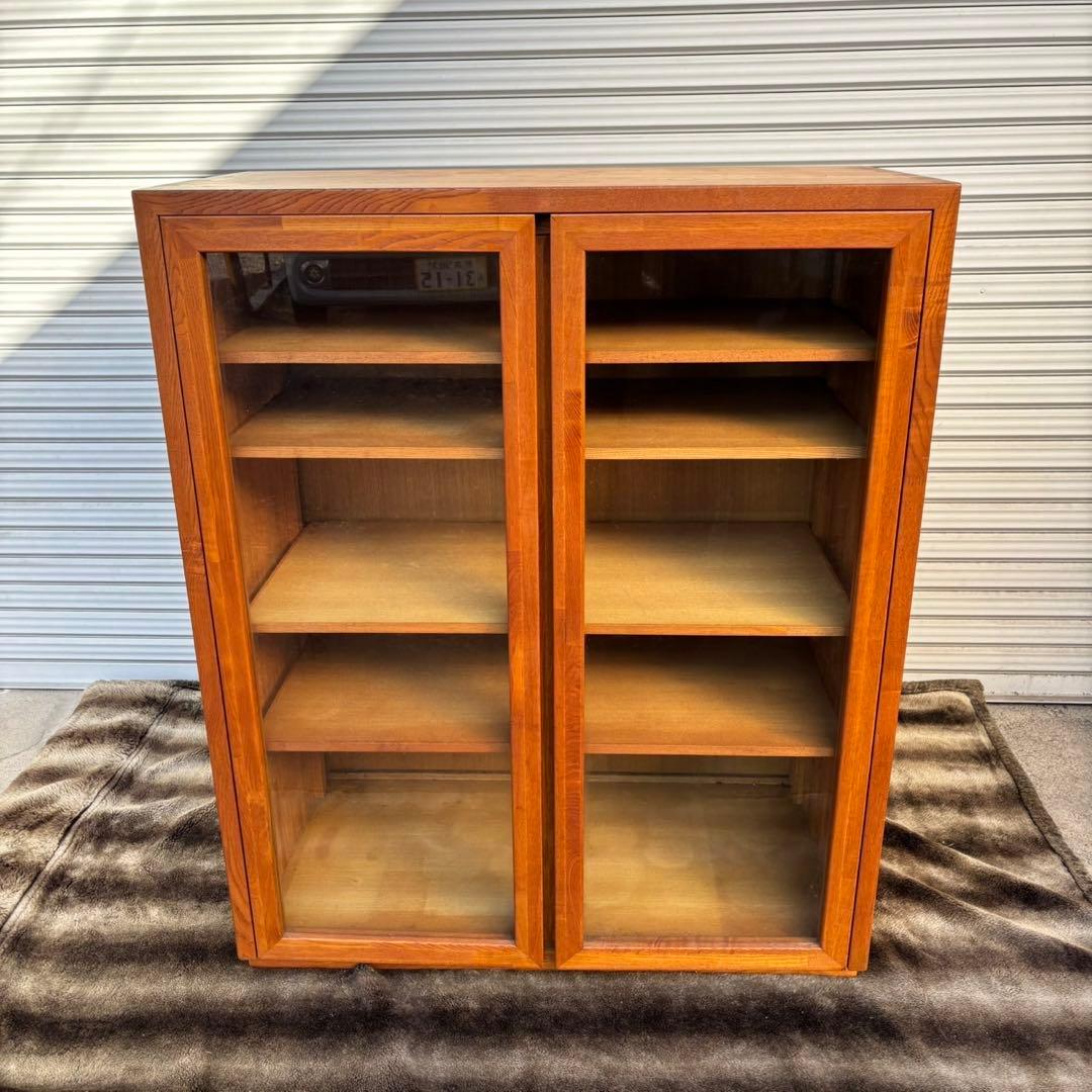 ①木製キャビネット ガラス扉 アンティーク家具 食器棚 キャビネット キャビネット ガラス アンティーク クラシック 木製 天然木 ナラ材 扉