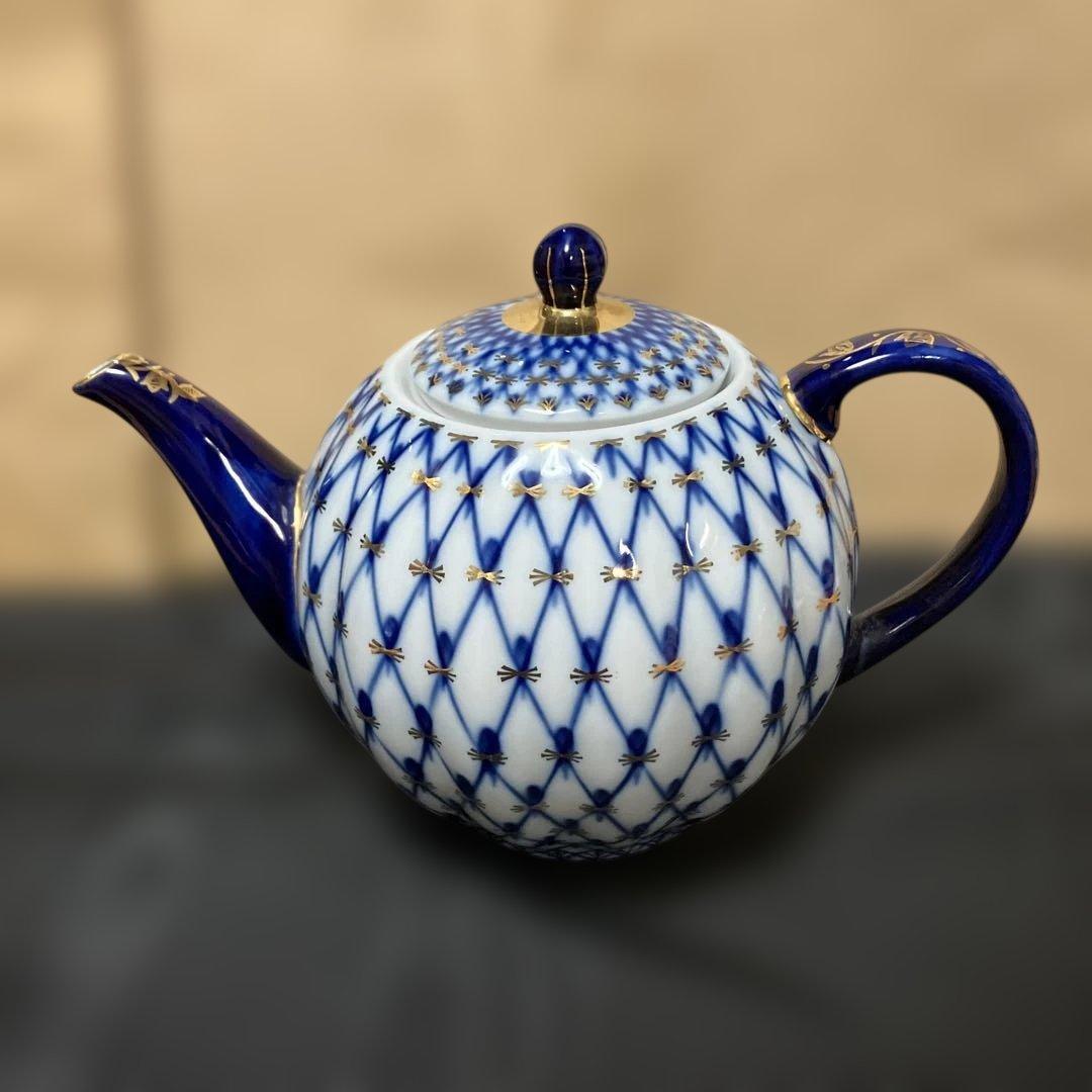 インペリアルポーセリン コバルトネット ティーポット 旧ロモノーソフ