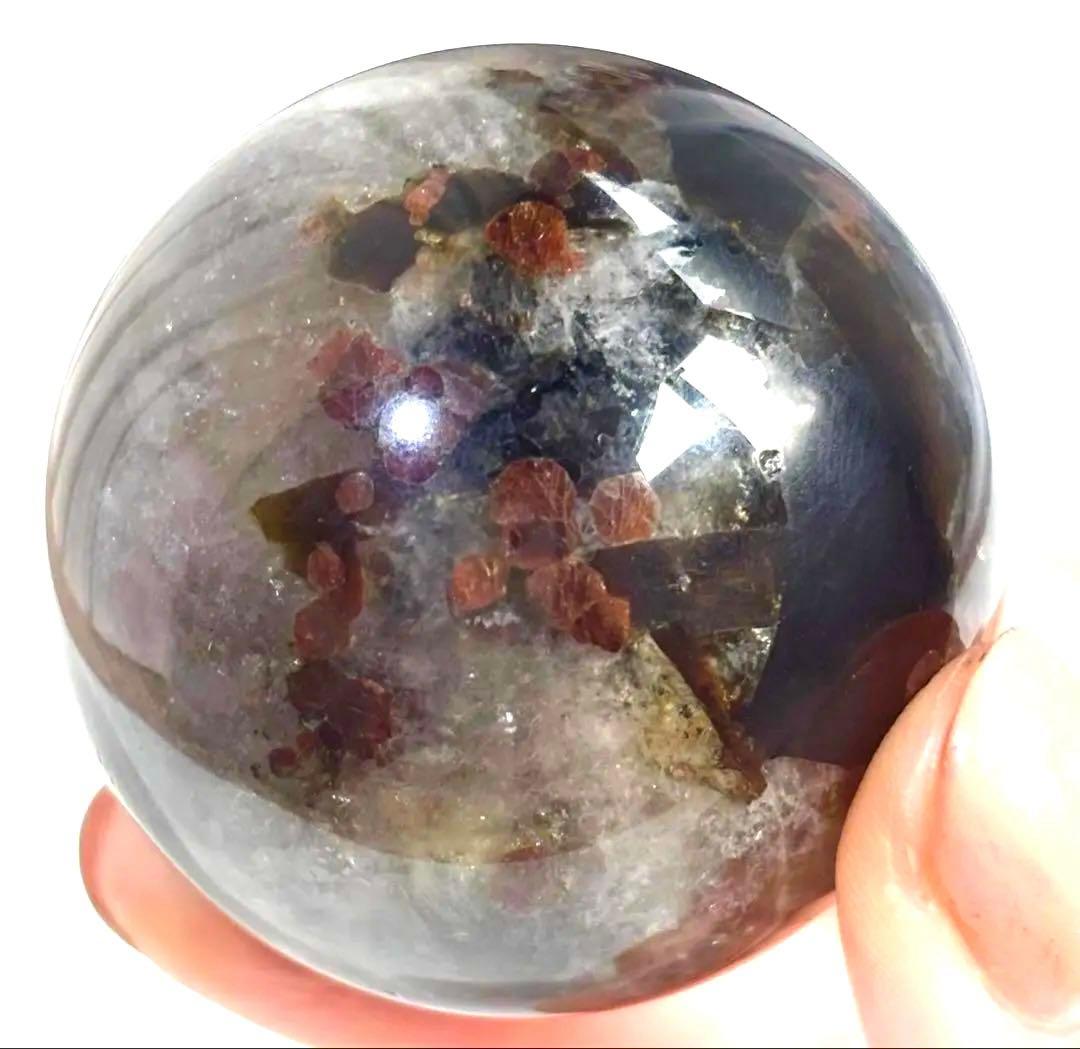 《希少コレクターズピース》ガーネット×トルマリン×グリーンマイカ　共生　スフィア