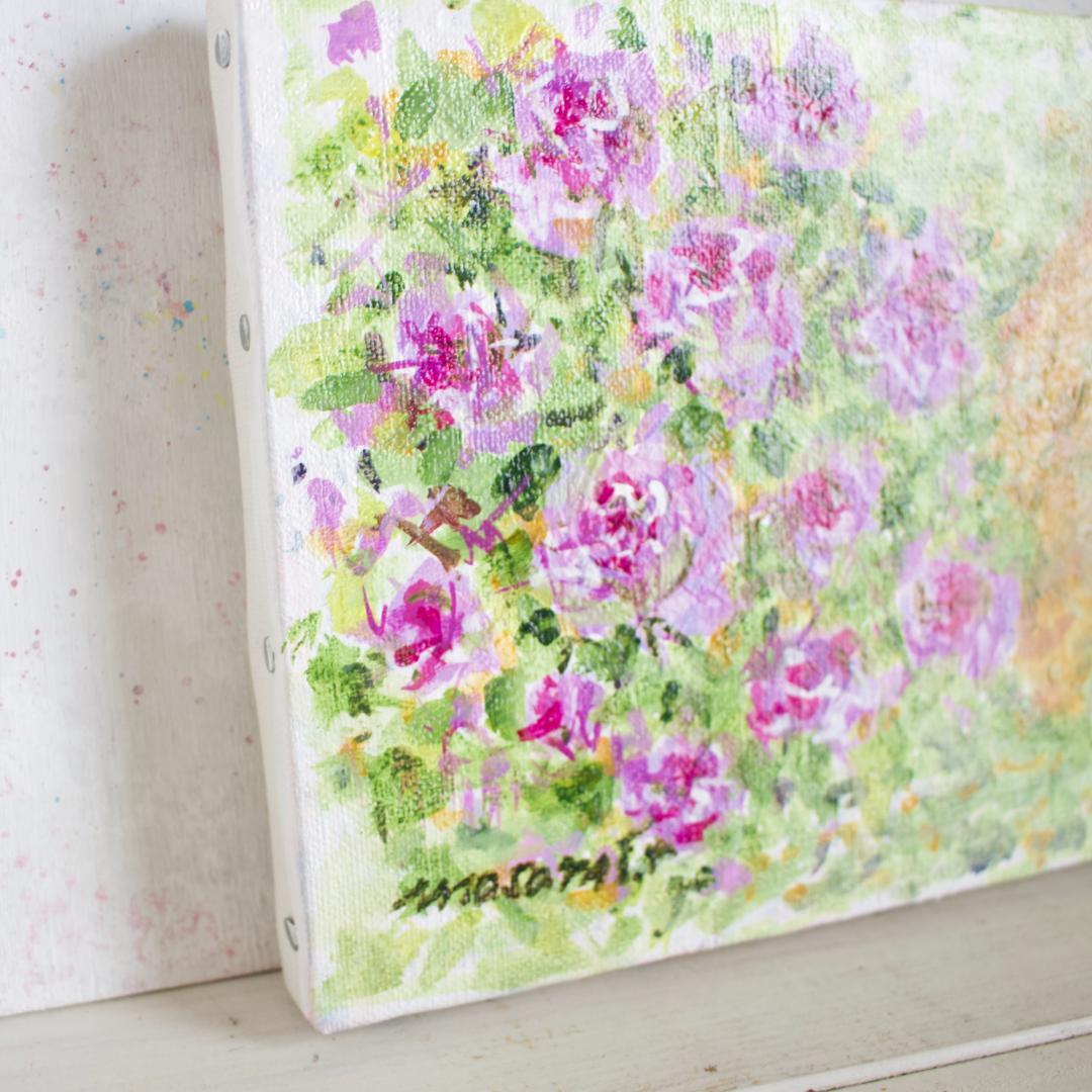 ペチュニアとトイプードル」 アクリル画 SM キャンバス 原画 額なし