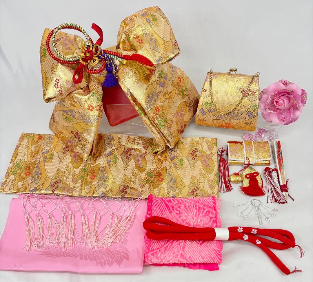 七五三　7ー8才女児　着物・はこせこセット　花々桜《子供493》#江戸小もーん