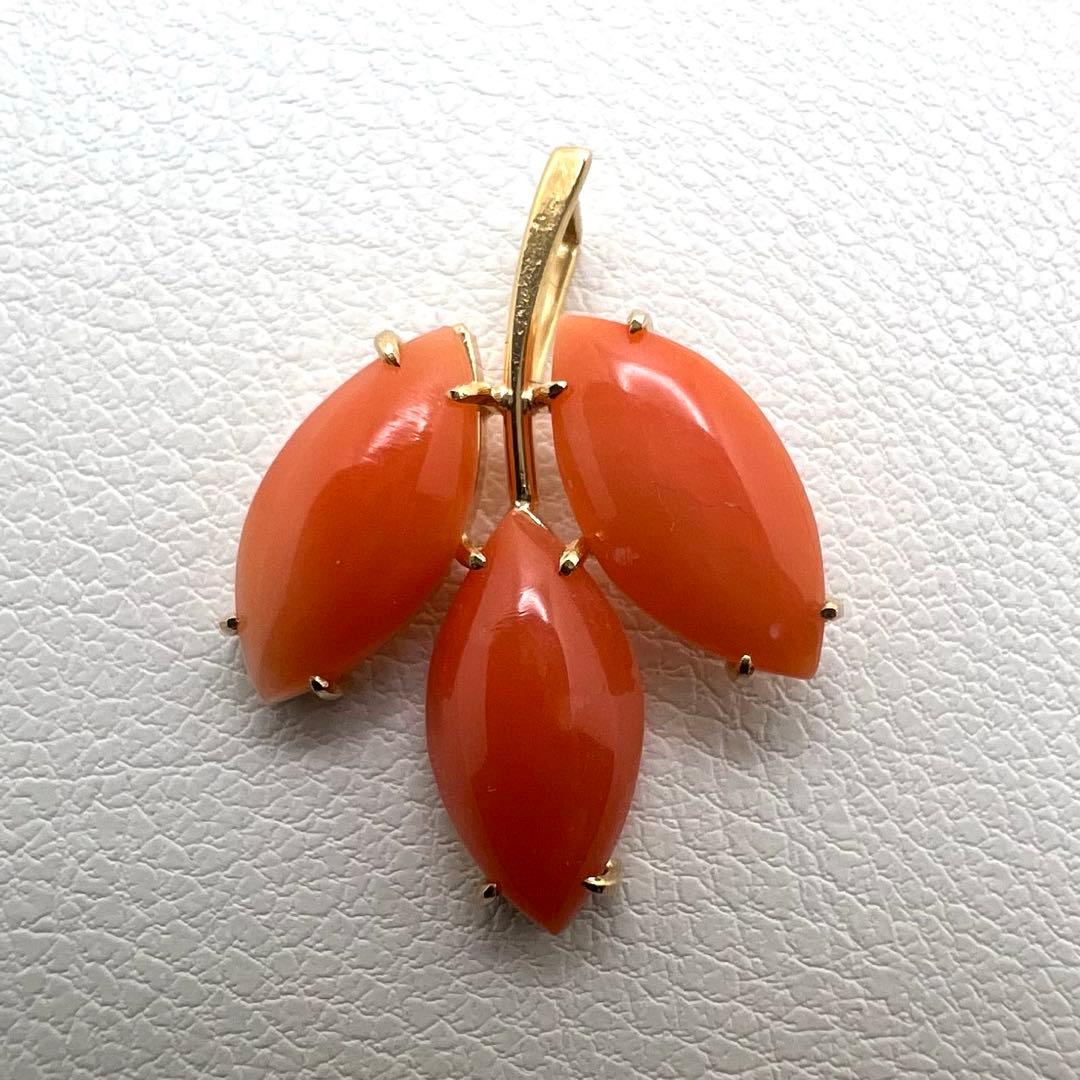 K18 ペンダントトップ　珊瑚　1.36 g K18 フラットドロップ 血赤珊瑚 ペンダントトップ : ユキコ オオクラ