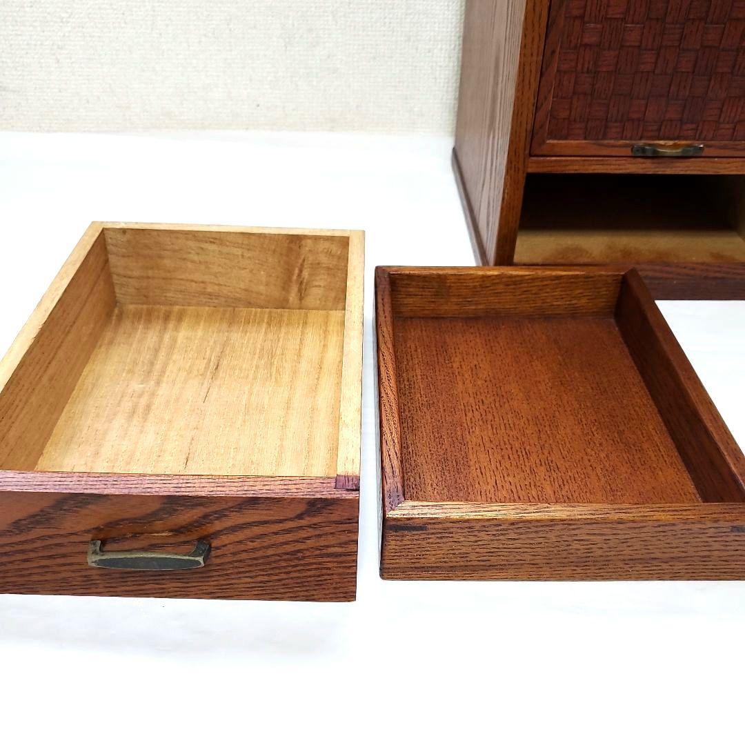高級木工】江戸指物 箱鏡台 キハダ材 桑材 網代編み模様 昭和レトロ