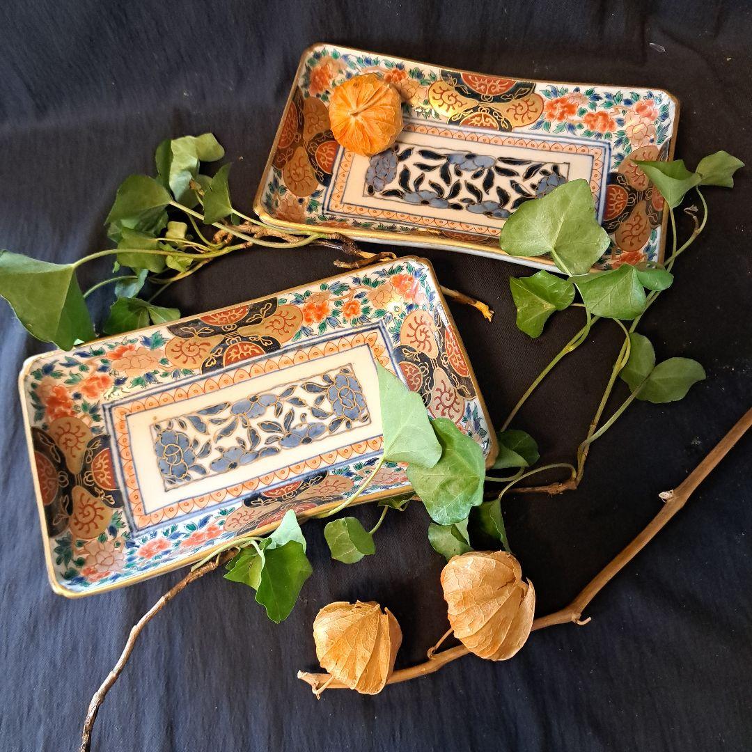 金彩豪華！古伊万里長皿(全5客)」 色絵皿(21×12cm) 2客セット 骨