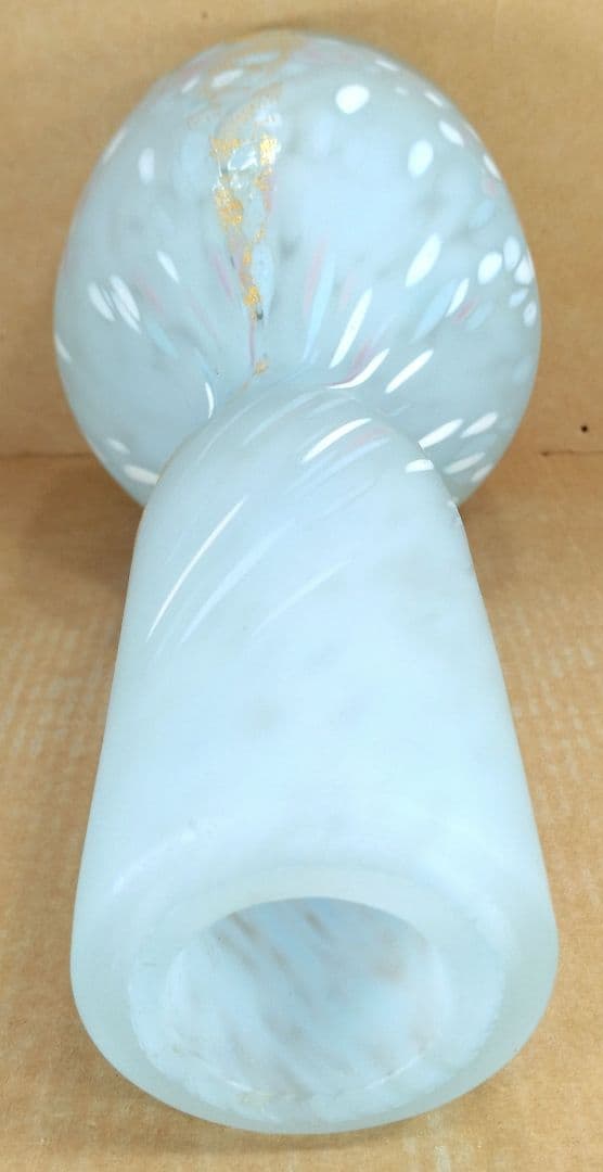 本物保証】藤田喬平 手吹 金彩 花瓶(砧形,水色,白,金彩) 共箱 栞 極美