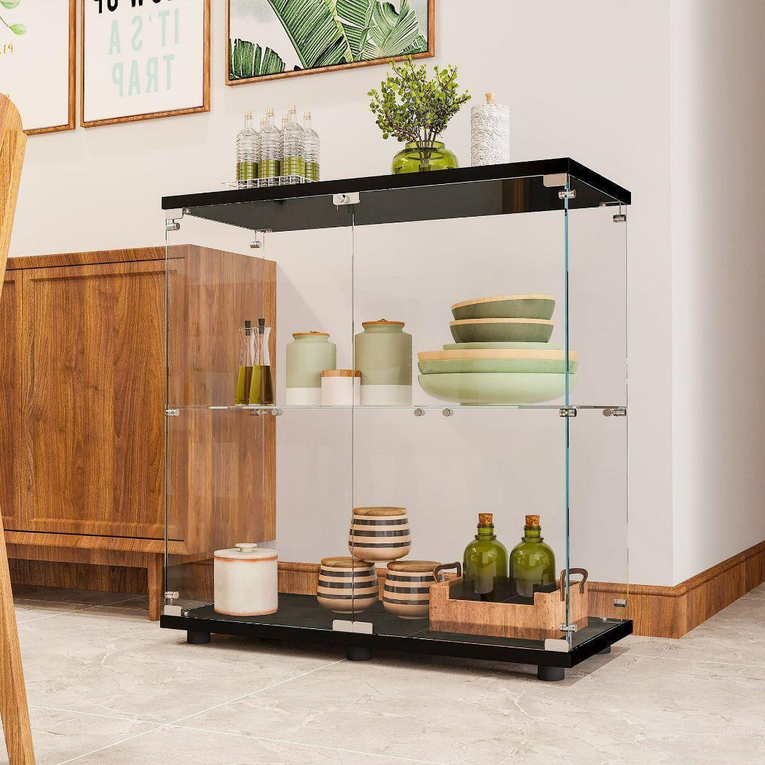 ガラスケース 2段両扉 コレクション フィギュア 棚 ショーケース 黒