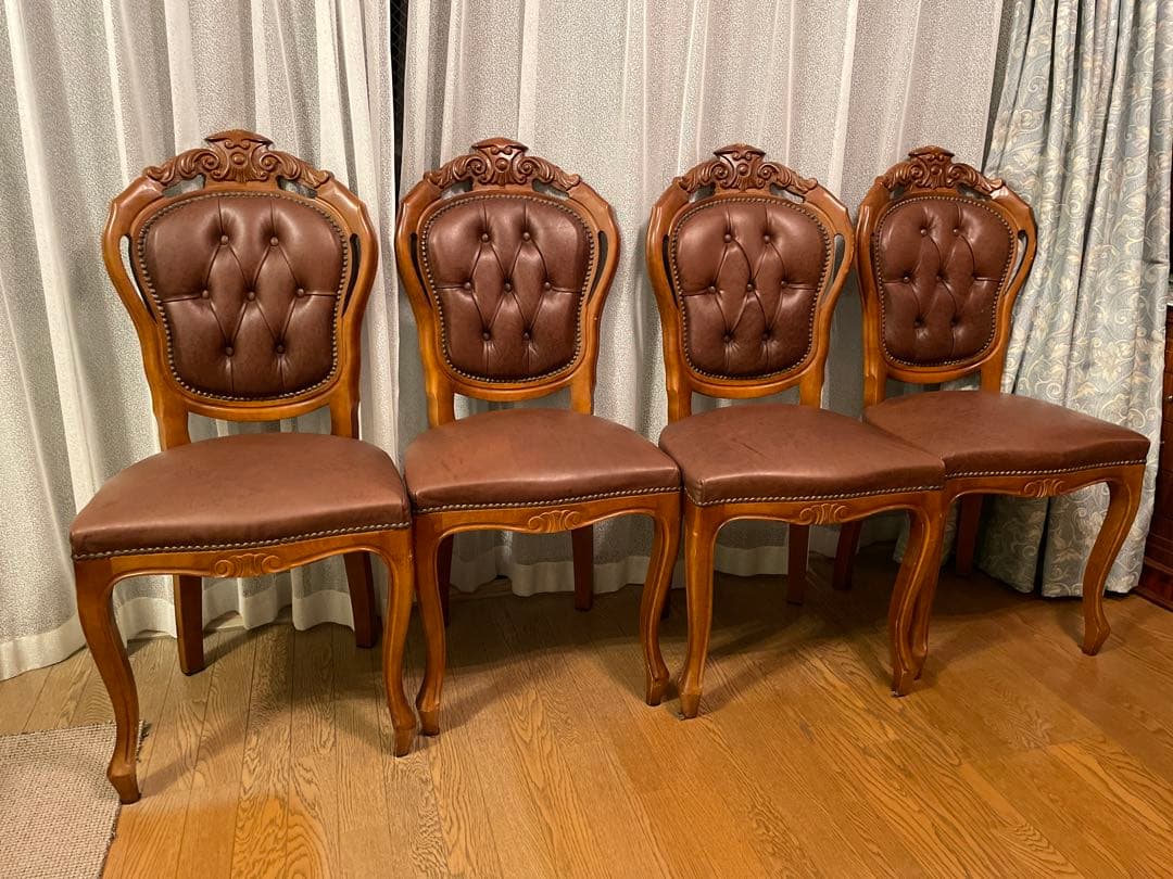 イタリアン ヴィンテージ調 ダイニングチェア レザー 猫脚 レオン様