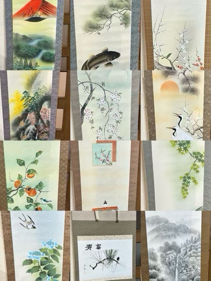 掛け軸12本　桐箱セット　銀座トップアート Yahoo!オークション -「トップアート 掛軸」の落札相場・落札価格