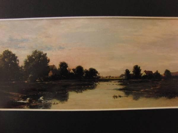 C=F・ドービニー、川辺で洗濯する女、希少画集画、額装付