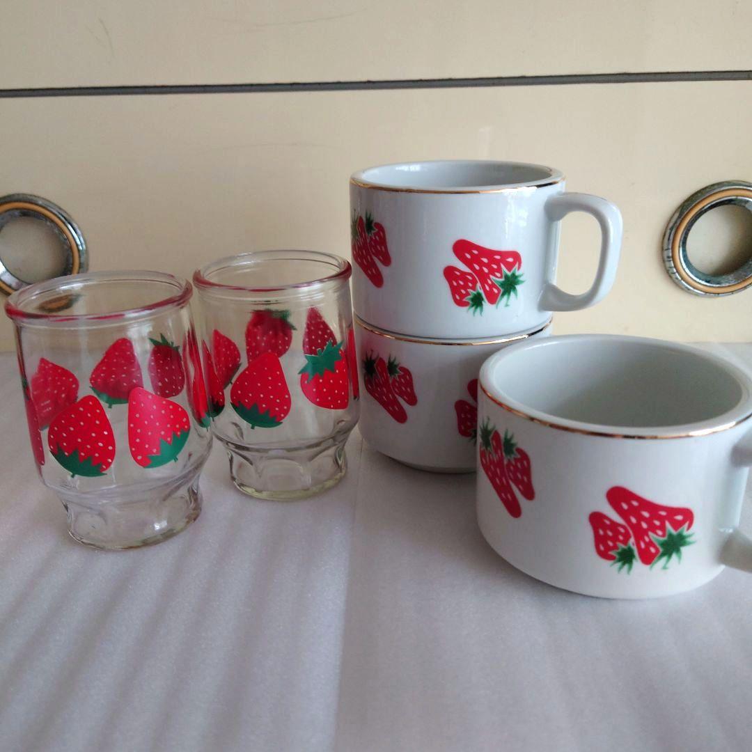 昭和レトロ☆いちご柄グラス＆マグ 5点セット☆冷やしあめ レトロ