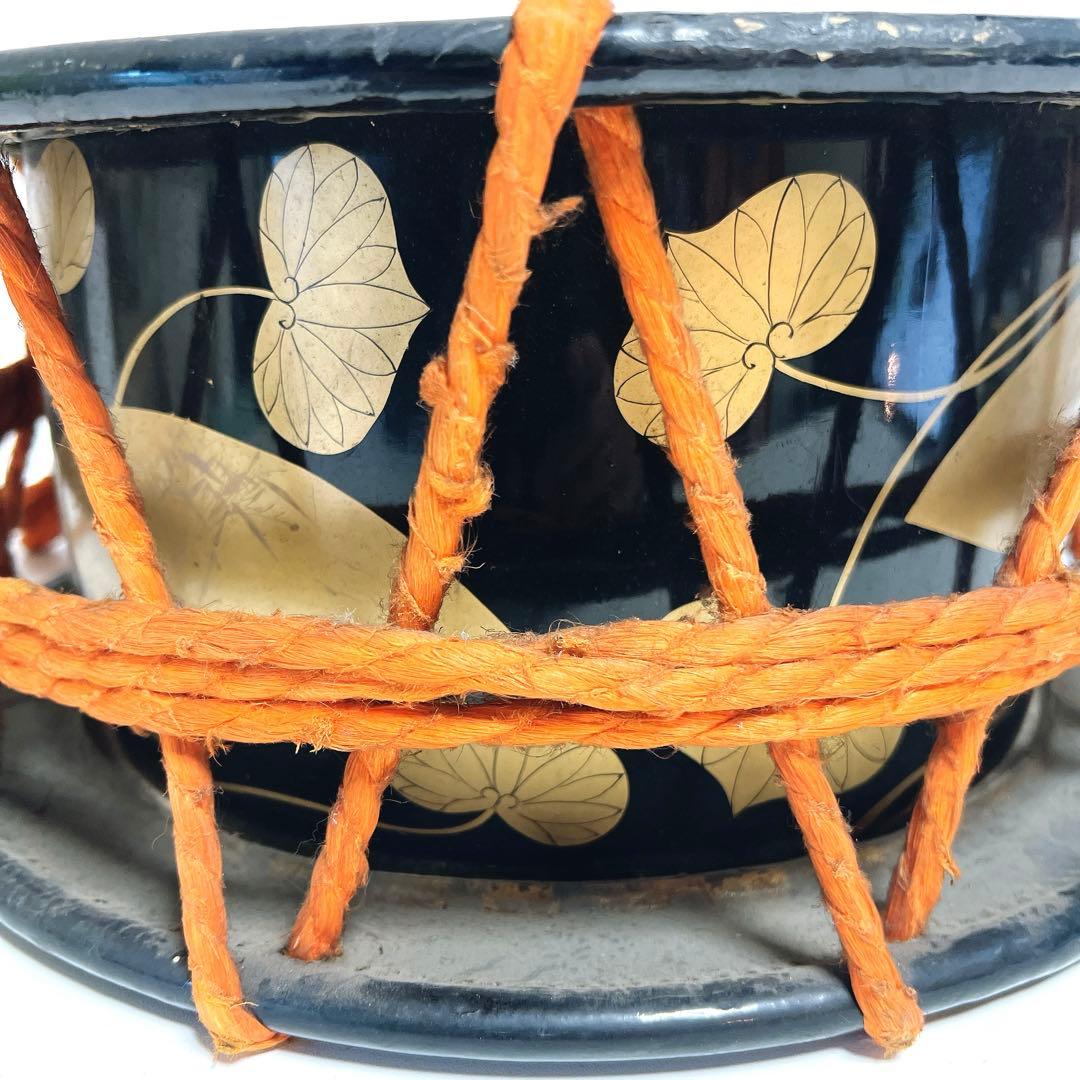 【蒔絵・金彩】締め太鼓　和太鼓 34.5cm×16cm 扇絵柄　扇子　打楽器