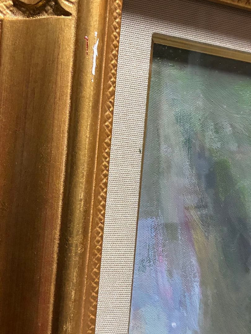 折田 忠 赤いバラの油彩画 金色フレーム