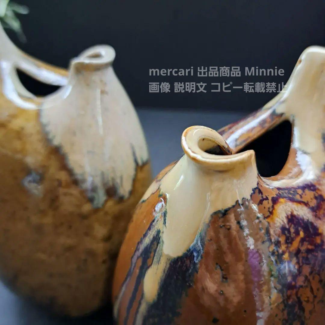 越中瀬戸焼☆「庄楽窯」釋永由紀夫 造☆『雷鳥 徳利』一対☆未使用