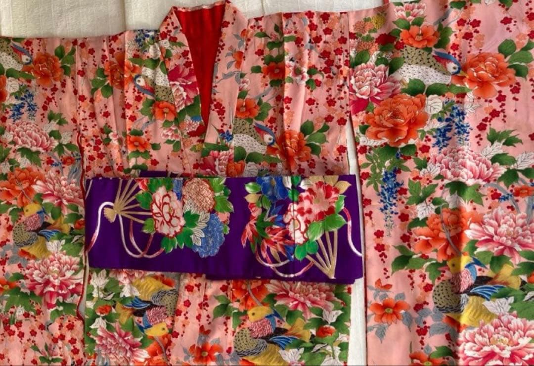 専用出品　希少鳥柄　アンティーク着物帯　7歳七五三　大正ロマン　錦紗　紅絹振袖 楽天市場】七五三 着物 レンタル 7歳 フルセット アンティーク 正絹