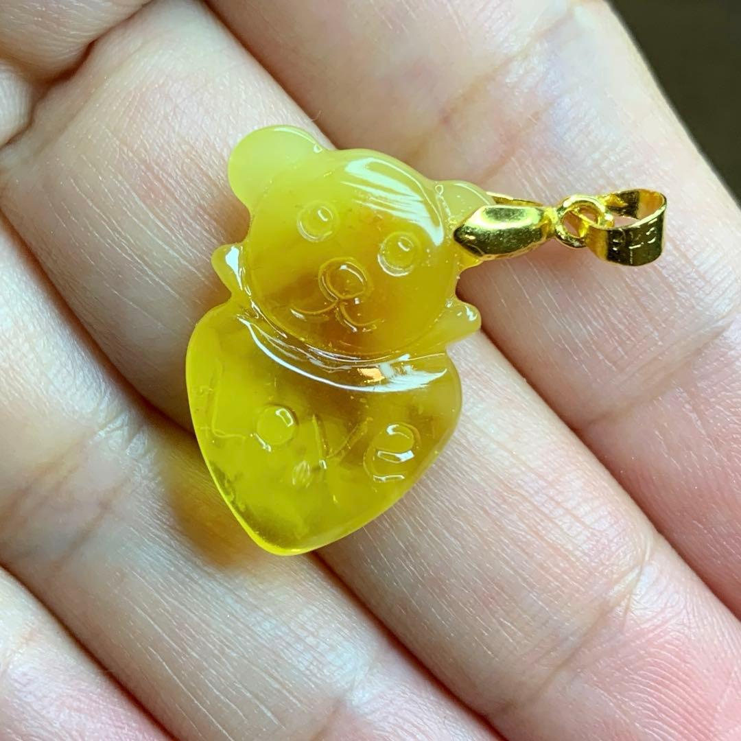 ☆超稀少☆天然☆アンバー(蜜蝋琥珀)コハク 925印字 クマちゃん - メルカリ