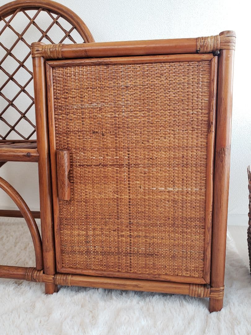 ヴィンテージ ラタン 藤家具 ラタンチェア サイドテーブル 収納