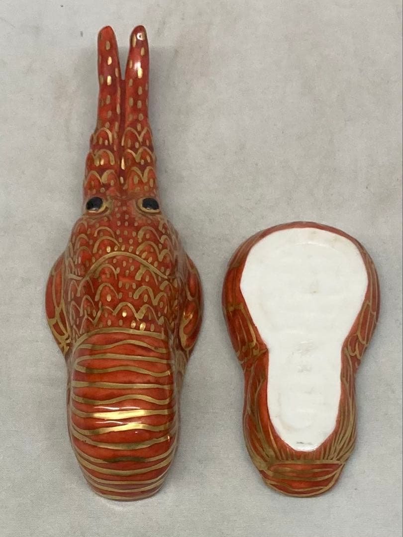 B525s「金襴手海老 香合」高野昭阿弥造 共箱 平安 茶道具 香道具