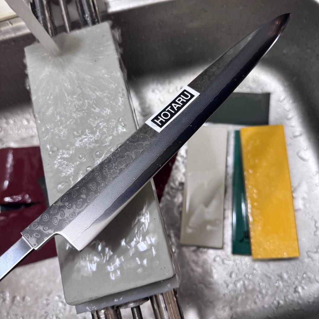 270mm ダマスカス墨流し柳刃包丁 オリーブウッド八角柄 鏡面仕上げ