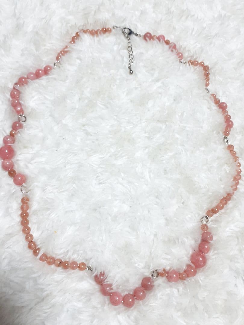 ハンドメイド 　インカロ―ズ 　ネックレス SV925シャボン玉5ストーンネックレス インカローズ