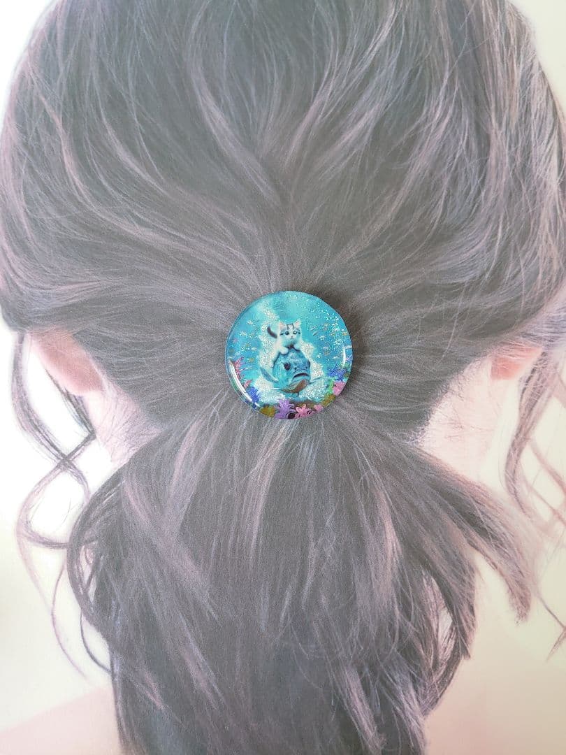 レジン 猫 ヘアゴム ブローチ ポニーフック No.230