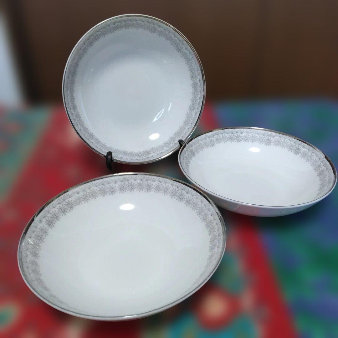 昭和レトロ オールド深川製磁 中深皿 3客 銀彩 花柄 ビンテージ - メルカリ