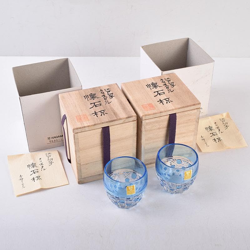 江戸切子　各務クリスタル　八角篭目　懐石杯　共箱　２点まとめて　M　R8984 江戸切子 各務クリスタル 八角篭目 懐石杯 共箱 2点まとめて M R8984