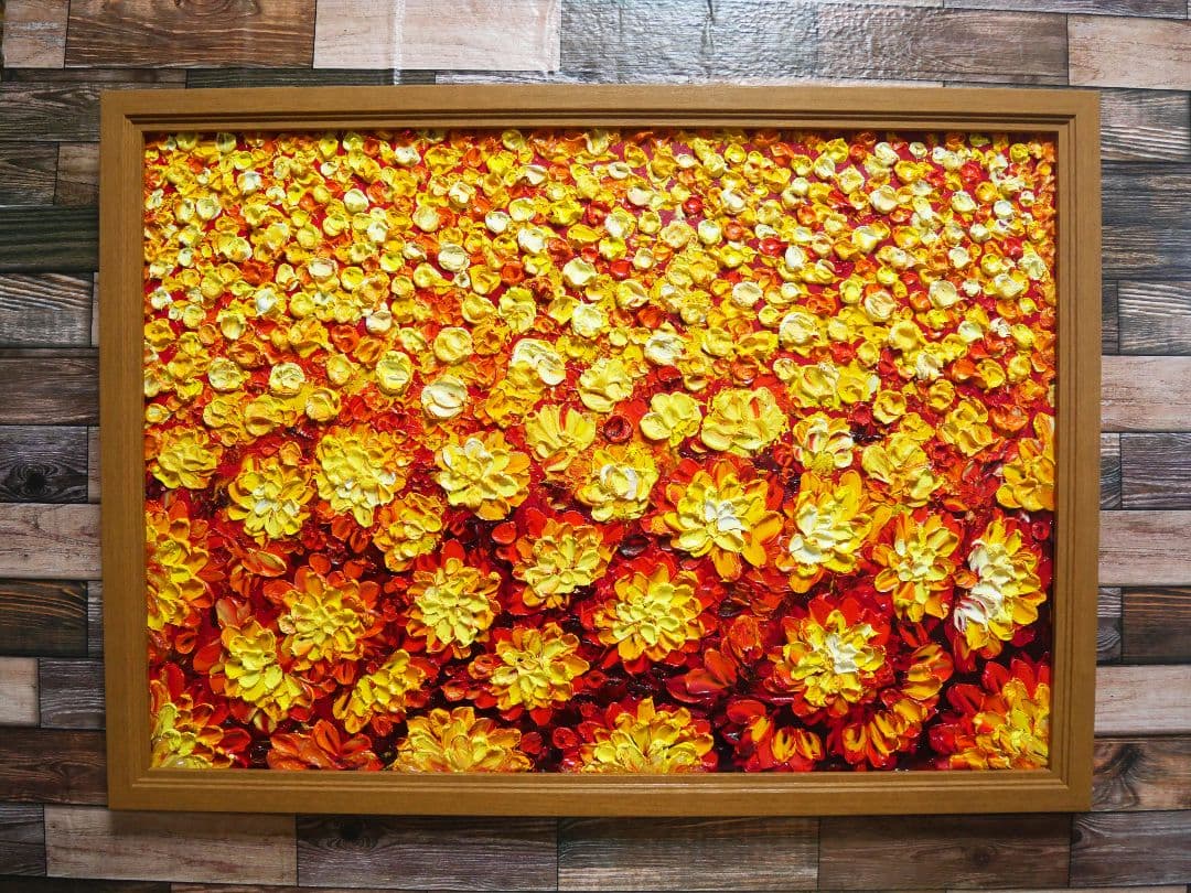 油絵 油彩 絵 絵画 マリーゴールド畑【A2】 油絵 絵画 マリーゴールド【A4】 絵画 HR 通販 15680648｜Creema