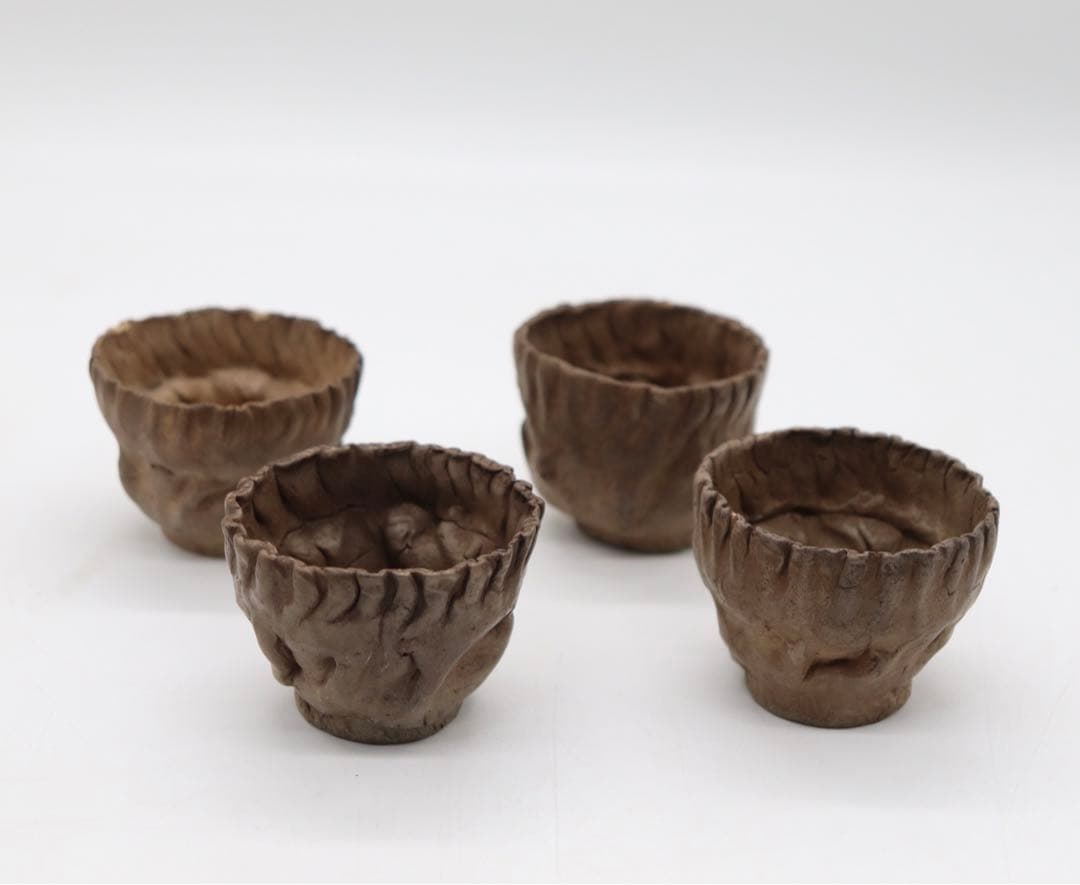 時代　手捏　湯呑み4点　茶器　送料込み0530 送料無料】 茶托ダルマ型 溜塗 126mm 5枚セット / セット 湯のみ