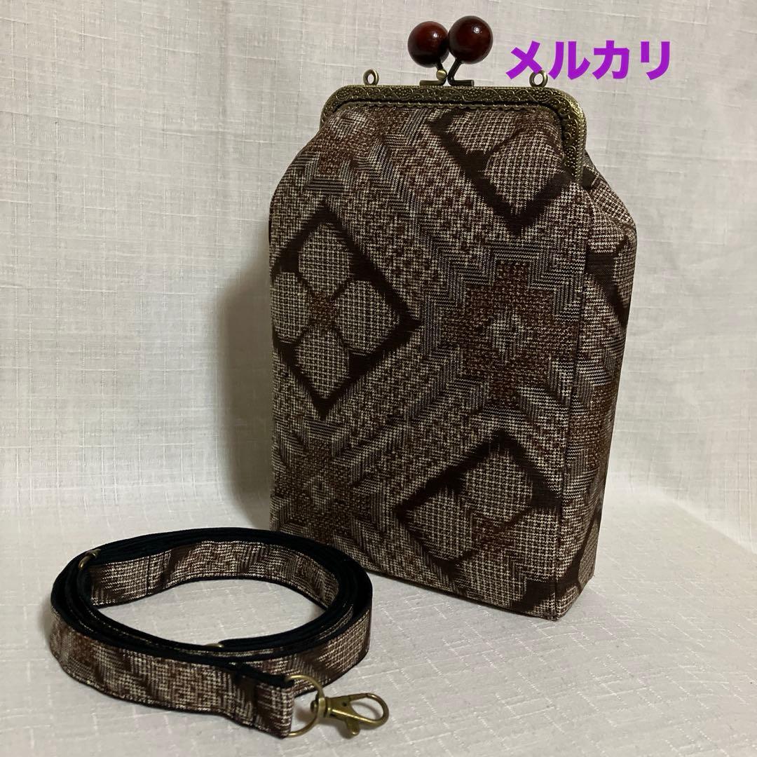 大島紬 がま口スマホショルダーバッグ ハンドメイド - メルカリ