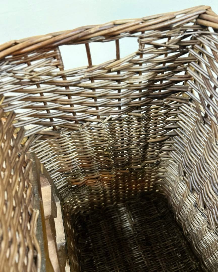 1960年代 柳編み 収納かご バスケット 木彫装飾 鳥 手編み ウィロー 藤