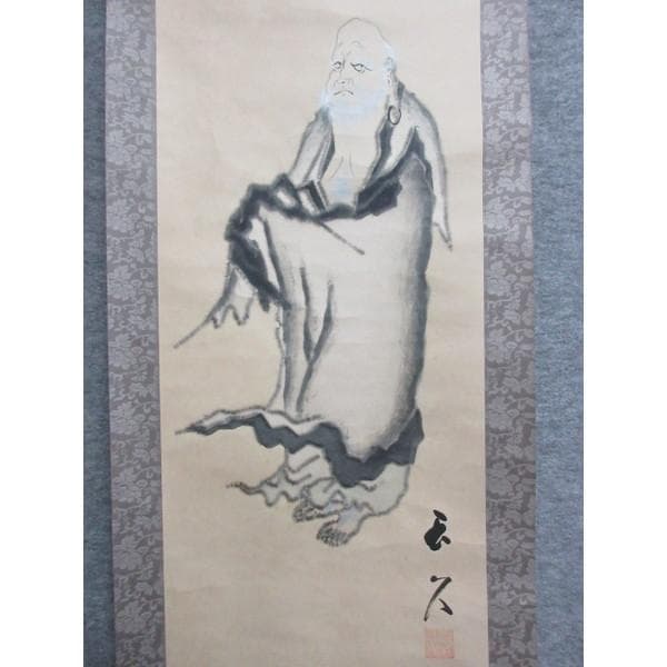 茶道具】前大徳寺 西垣大道和尚筆 「春風」 立ち雛画賛 茶掛 軸C117