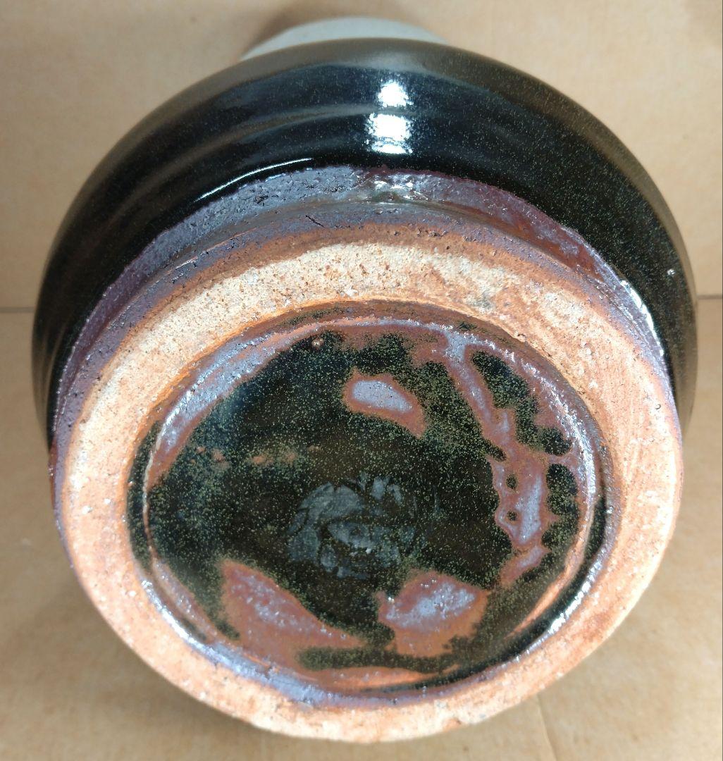 人間国宝 濱田庄司(浜田庄司) 掛分胴〆花瓶【濱田友緒識箱】益子焼