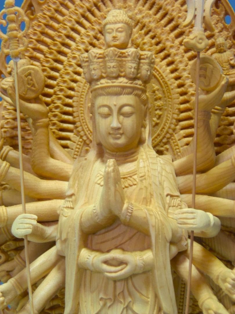 木彫仏像 千手観音 千手観世音菩薩 仏像 木彫 ヒノキ 仏像 千手観音 千手観音像 十一面千手観音 十一面千手千眼観音 檜木