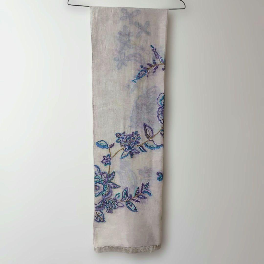 ターラブランカ ストール 花柄刺繍 フリンジ付 - メルカリ