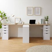 木目調ツインデスク 2人用学習机 （オーク+ホワイト）選べるデスク