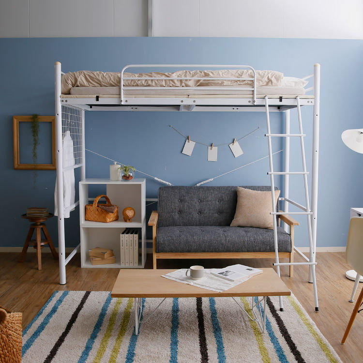 きしみ低減が嬉しい！パイプロフトベッド(ブラック/ホワイト/ブラウン